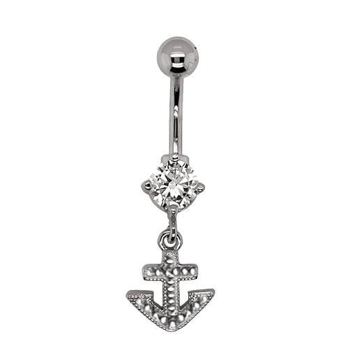 [T-BDC348-1.6-10-5] Titanium G23 Belly Button Banana in Fashion Design - CC -Crystal Clear -14GA(1.6mm)