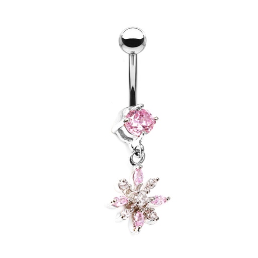 [T-BDC364-1.6-10-5] Titanium G23 Belly Button Banana in Fashion Design with Crystal -14GA(1.6mm)