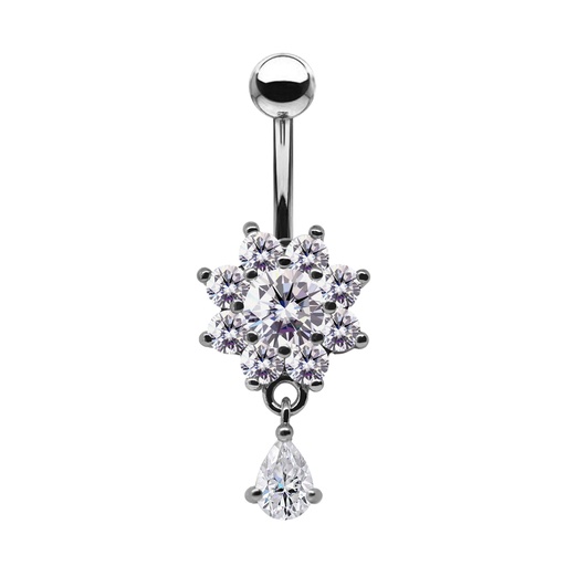 [T-BDC374-1.6-10-5] Titanium G23 Belly Button Banana with CZ Stone Setting in Fashion Design - CC - Crystal Clear -14GA(1.6mm)