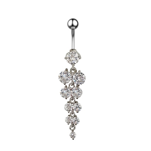 [T-BDC361-1.6-10-5] Titanium G23 Belly Button Banana with CZ Stone setting in Fashion Design -CC Crystal Clear -14GA(1.6mm)