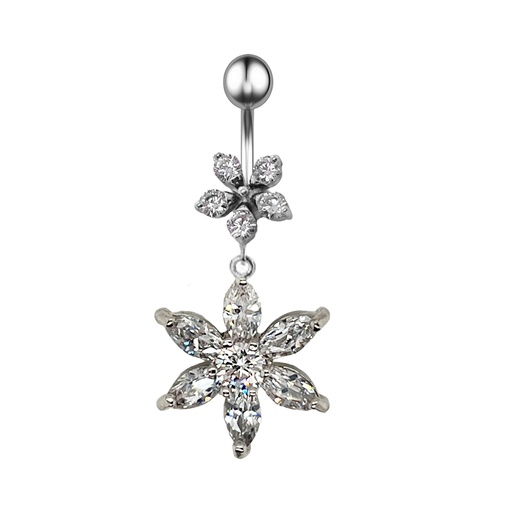 [T-BDC366-1.6-10-5] Titanium G23 Belly Button Banana with CZ Stone Setting in Fashion Design -CC Crystal Clear -14GA(1.6mm)