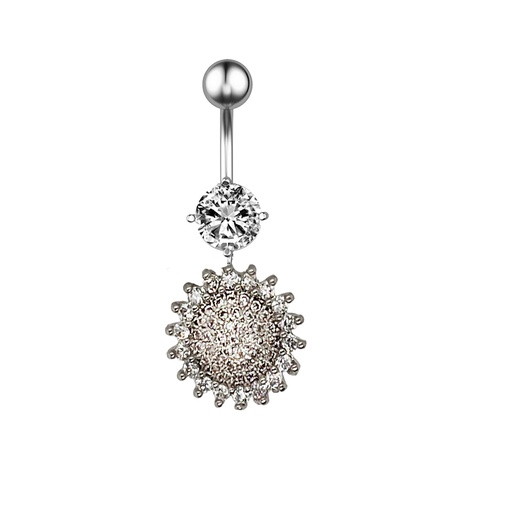 [T-BDC360-1.6-10-5] Titanium G23 Belly Button Banana with CZ Stone Setting in Fashion Design -CC Crystal Clear -14GA(1.6mm)