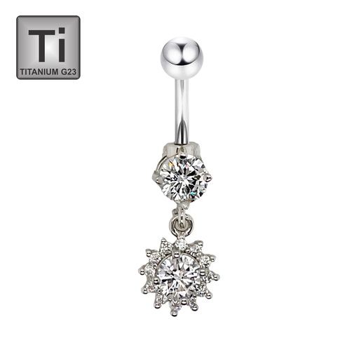 [T-BDC389-1.6-10-5] Titanium G23 Belly Button Banana with CZ Stone Setting in Fashion Design -CC Crystal Clear -14GA(1.6mm)