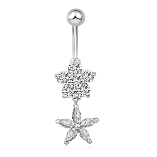 [T-BDC386-1.6-10-5] Titanium G23 Belly Button Banana in Fashion Design -CC Crystal Clear -14GA(1.6mm)