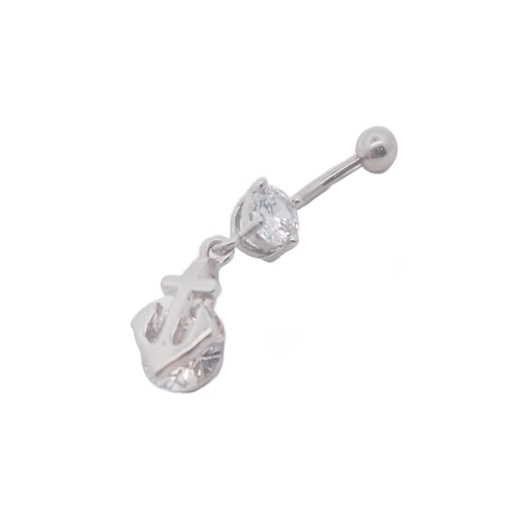 [T-BDC335-1.6-10-5] Titanium G23 Belly Button Banana in Fashion Design -CC Crystal Clear -14GA(1.6mm)