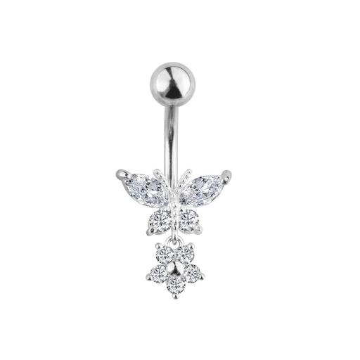 [T-BDC376-1.6-10-5] Titanium G23 Belly Button Banana with CZ Stone Setting in Fashion Design -CC Crystal Clear -14GA(1.6mm)