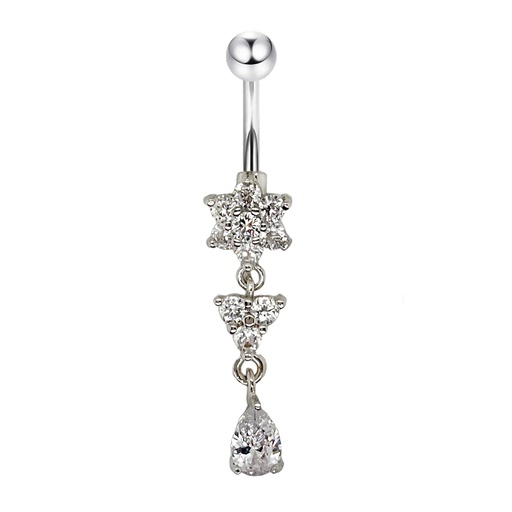 [T-BDC388-1.6-10-5] Titanium G23 Belly Button Banana with CZ Stone Setting in Fashion Design -CC Crystal Clear -14GA(1.6mm)