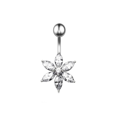 [T-BNC271-1.6-10-5] Titanium G23 Belly Button Banana with CZ Stone Setting in Fashion Design -CC Crystal Clear -14GA(1.6mm)