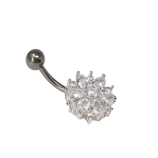 [T-BNC202-1.6-10-5] Titanium G23 Belly Button Banana in Fashion Design -CC Crystal Clear -14GA(1.6mm)