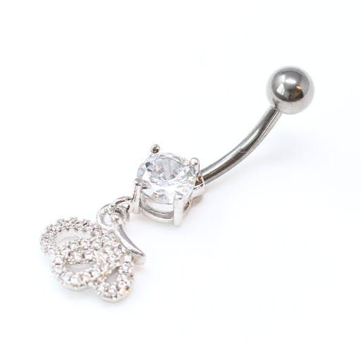 [T-BDC369-1.6-10-5] Titanium G23 Belly Button Banana in Fashion Design -CC Crystal Clear -14GA(1.6mm)