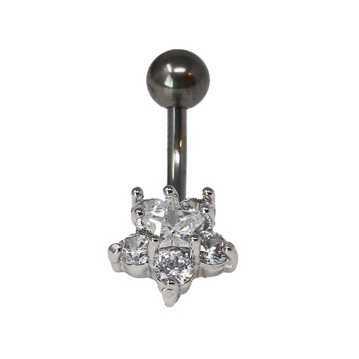 [T-BNC269-1.6-10-5] Titanium G23 Belly Button Banana in Fashion Design -CC Crystal Clear -14GA(1.6mm)