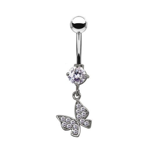 [T-BDC365-1.6-10-5] Titanium G23 Belly Button Banana in Fashion Design -CC Crystal Clear -14GA(1.6mm)