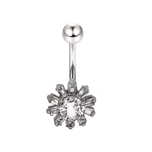 [T-BNC187-1.6-10-5] Titanium G23 Belly Button Banana with CZ Stone Setting in Fashion Design -CC Crystal Clear -14GA(1.6mm)