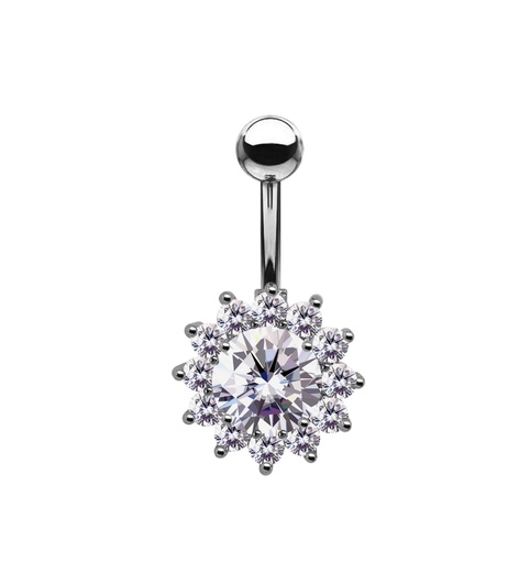 [T-BNC191-1.6-10-5] Titanium G23 Belly Button Banana in Fashion Design -CC Crystal Clear -14GA(1.6mm)