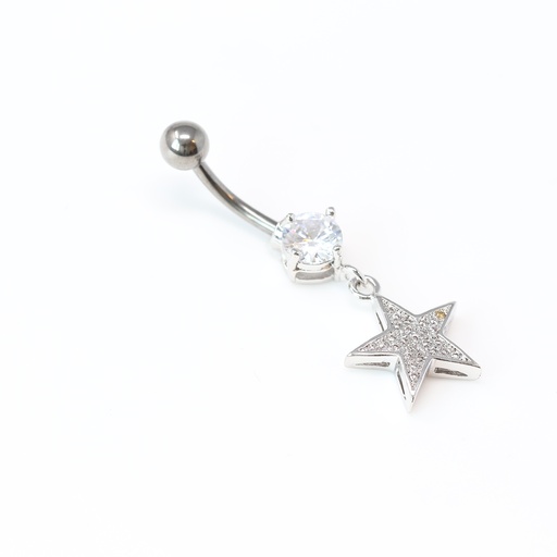 [T-BDC313-1.6-10-5] Titanium G23 Belly Button Banana in Fashion Design -CC Crystal Clear -14GA(1.6mm)