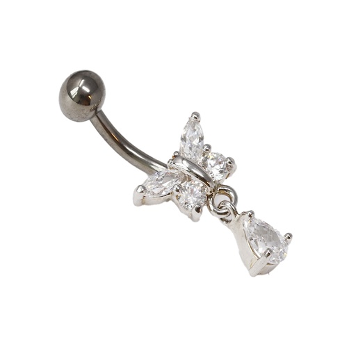 [T-BDC295-1.6-10-5] Titanium G23 Belly Button Banana in Fashion Design -CC Crystal Clear -14GA(1.6mm)