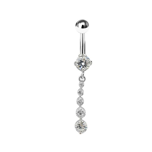 [T-BDC321-1.6-10-5] Titanium G23 Belly Button Banana with CZ Stone Setting in Fashion Design - CC - Crystal Clear -14GA(1.6mm)