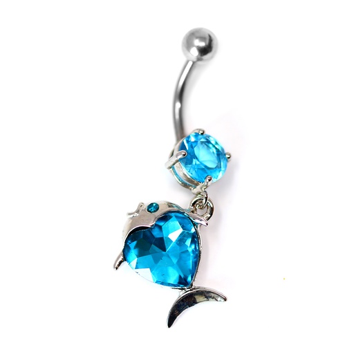 [S-BDC356-1.6-10-5] Steel 316L Belly Button Banana in Fashion Design with Crystal -14GA(1.6mm)