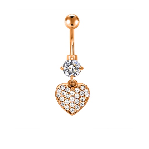[RGS-BDC315-1.6-10-5] Steel 316L Rose Gold PVD Titanium Coated Belly Button Banana with CZ Stone Setting in Fashion Design - CC Crystal Clear -14GA(1.6mm)