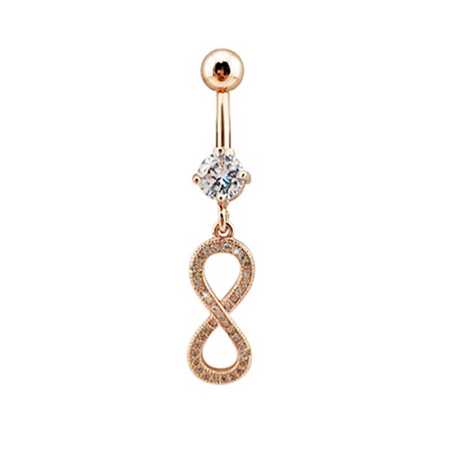 [RGS-BDC331-1.6-10-5] Steel 316L Rose Gold PVD Titanium Coated Belly Button Banana with CZ Stone Setting in Fashion Design - CC Crystal Clear -14GA(1.6mm)