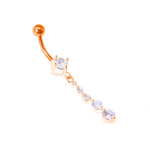 [RGS-BDC321-1.6-10-5] Steel 316L Rose Gold PVD Titanium Coated Belly Button Banana with CZ Stone Setting in Fashion Design - CC Crystal Clear -14GA(1.6mm)