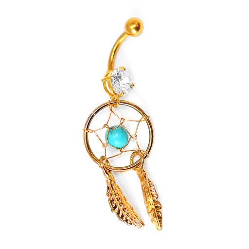 [GDS-BDC231-1.6-10-5] Steel 316L 18K Gold PVD Titanium Coated Belly Button Banana in Fashion Design - CC Crystal Clear -14GA(1.6mm)