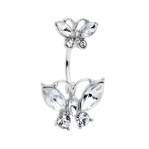 [S-BNC241-1.6-10-CC] Steel 316L Belly Button Banana with CZ Stone Setting in Fashion Design - CC- Crystal Clear