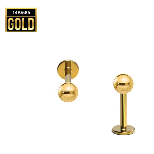 14K Real Gold Internally Labret with Polished Ball - 18GA(1.0mm)