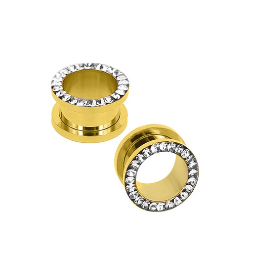 Steel 316L Gold Ti-PVD Coated Hard Edge Gem Rimmed Tunnel 