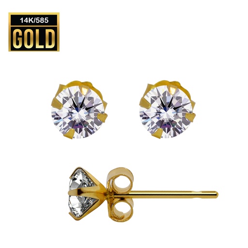 14K Real Gold Earstud with Prong Setted Crystal  
