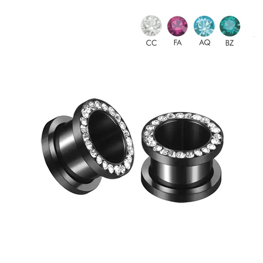Steel 316L Black Ti-PVD Coated Hard Edge Gem Rimmed Tunnel