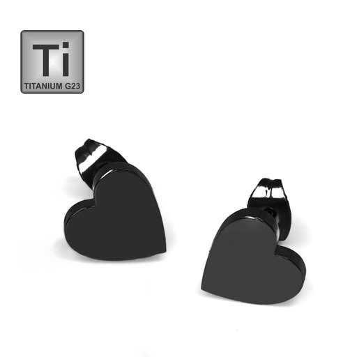 [BKT-EAR-508] Titanium G23 Black Ti-PVD Coated Ear Stud in Heart Design 