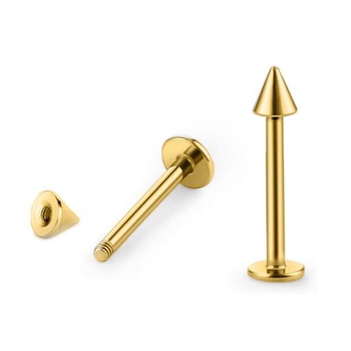Steel 316L Gold Ti-PVD Coated Labret with Cone - 14GA(1.6mm) 