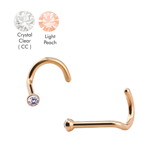 Steel 316L Rose Gold Ti-PVD Coated Nose Spiral with 2mm Crystal - 18GA(1.0mm) 