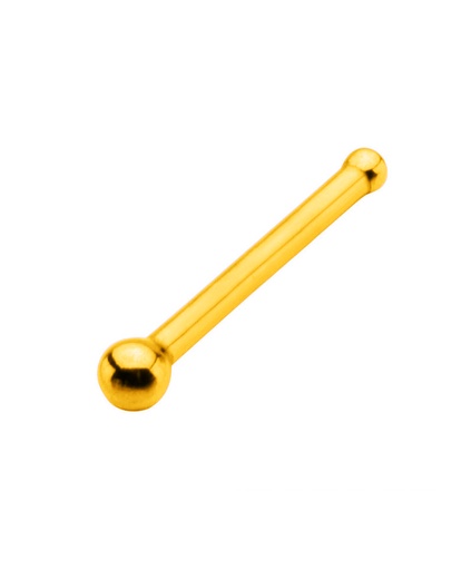 [GDS-NSD01-0.8-7-2.5] Steel 316L Gold Ti-PVD Coated Nose Pin with Non-Screwable Ball - 20GA(0.8mm) 