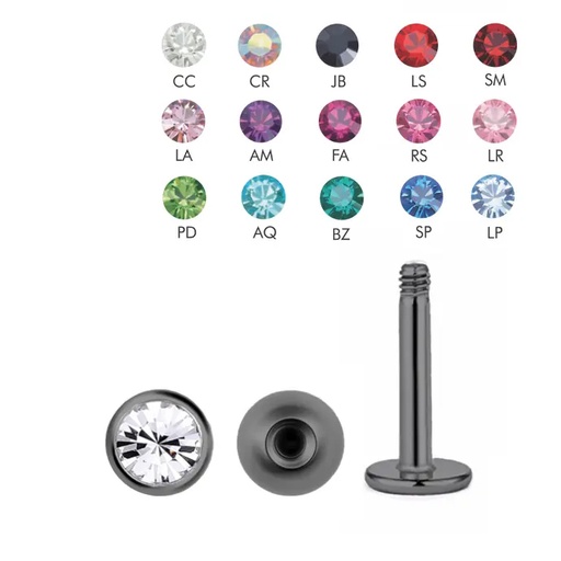 Steel 316L Black Ti-PVD  Coated Labret with Setted Crystal Screwball (3mm) - 16GA(1.2mm)   