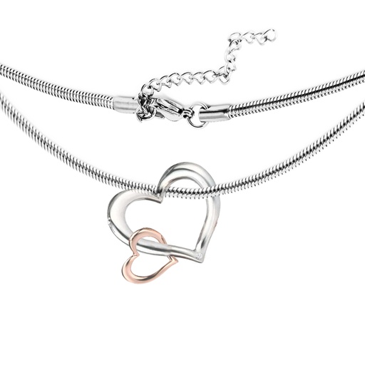 [S-NKL220] Steel 316L Chain with Double Heart Two-Tone Pendant