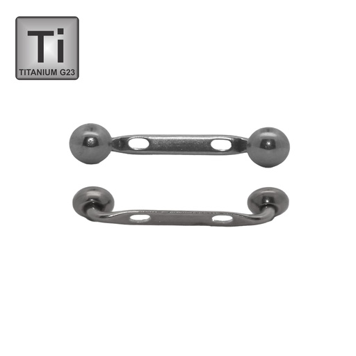 Titanium G23 Flat Plate Double Hole Barbell with UFO Ball (90°) - 2.5mm 