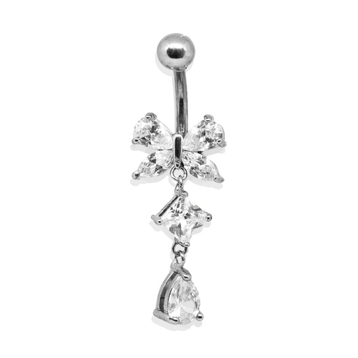 [S-BDC346-1.6-10-5] Steel 316L Belly Button Banana in Fashion Design - CC -Crystal Clear -14GA(1.6mm)