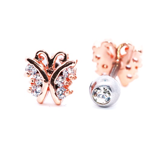 [RGS-SBB346] Steel 316L Barbell in Butterfly Design with Crystals - CC Crystal Clear   