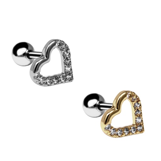 Steel 316L Barbell in Heart Design with Crystals - CC Crystal Clear   