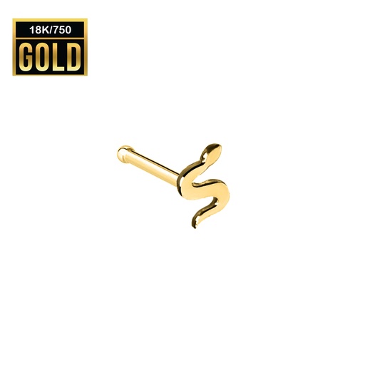 [GG-NSD07-0.6-7-4.5] 18K Real Gold Nose Stud with Snake Design - 23GA(0.6mm)