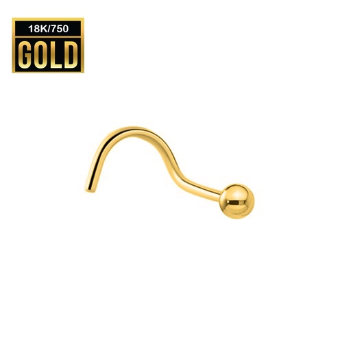 18K Real Gold Nose Stud with Ball - 23GA(0.6mm)  