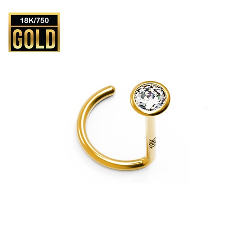 [GG-NSD12-0.6-5-2.4-CZ] 18K Real Gold Nose Spiral with Zirconia Crystal - 23GA(0.6mm)  