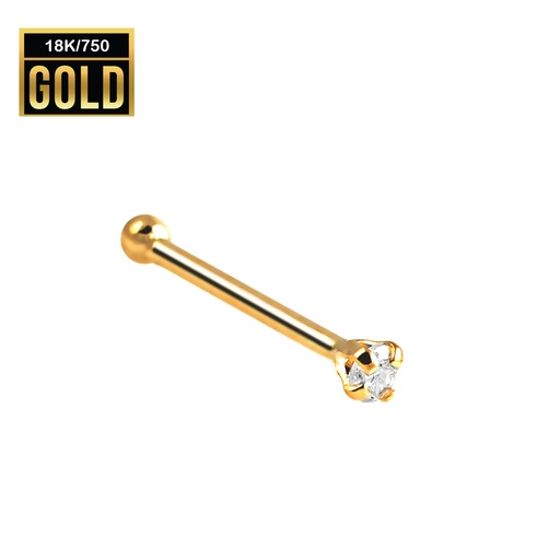 18K Real Gold Nose Stud with Zirconia Crystal (Crab Setting) - 23GA(0.6mm)   