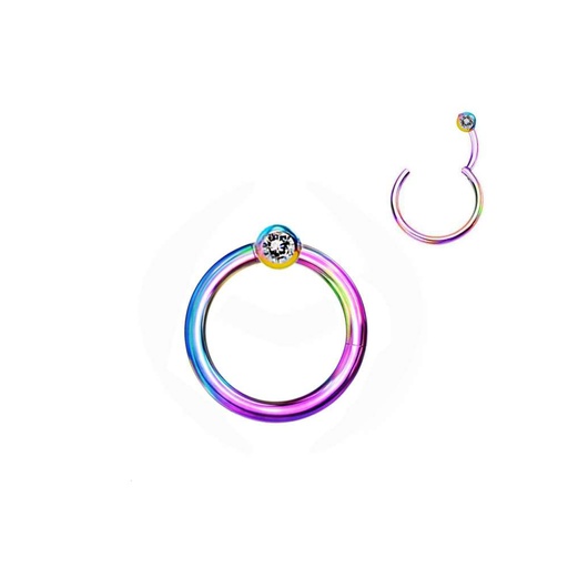 Steel 316L Rainbow Ti-PVD Coated Hinged Segment Ring Clicker with Crystal Ball 