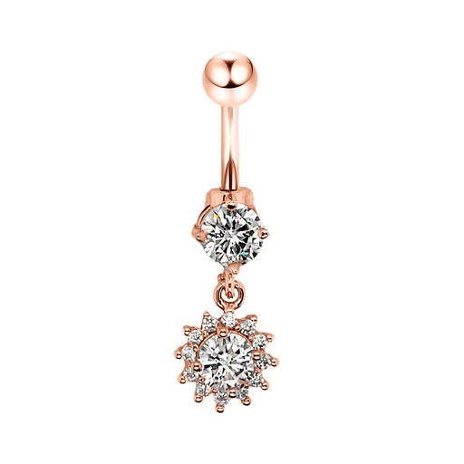 [RGS-BDC389-1.6-10-5] Steel 316L Rose Gold Ti-PVD Coated Belly Button Banana in Fashion Design - CC Crystal Clear -14GA(1.6mm)    