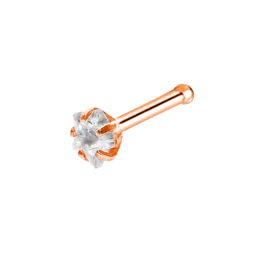 Steel 316L Rose Gold Ti-PVD Coated Nose Pin with Prong Setted Star Shaped Crystal - 20GA(0.8mm) 