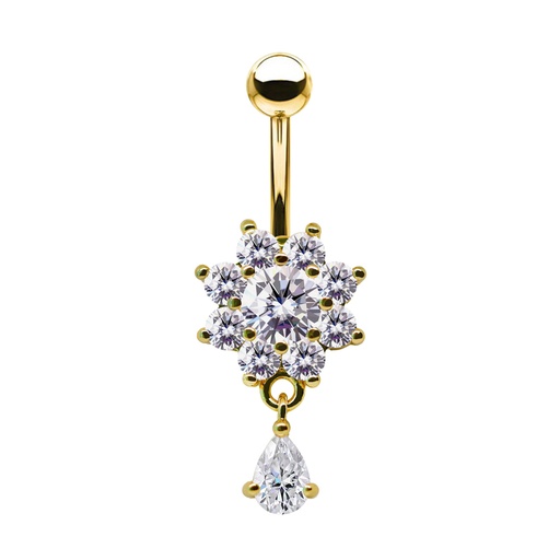 [GDS-BDC583-1.6-10-5] Steel 316L Gold Ti-PVD Coated Belly Button Banana in Fashion Design - CC Crystal Clear -14GA(1.6mm)  