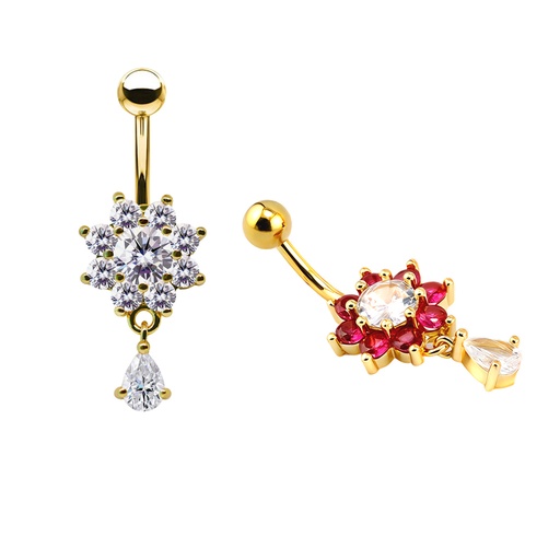 Steel 316L Gold Ti-PVD Coated Belly Button Banana in Fashion Design - CC Crystal Clear 